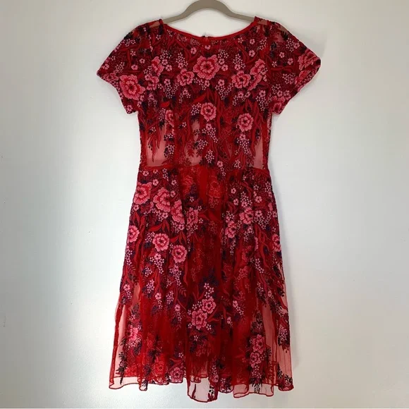 Dresses | Red Lace Floral Embroidered Short Sleeve Dress Shell | Poshmark